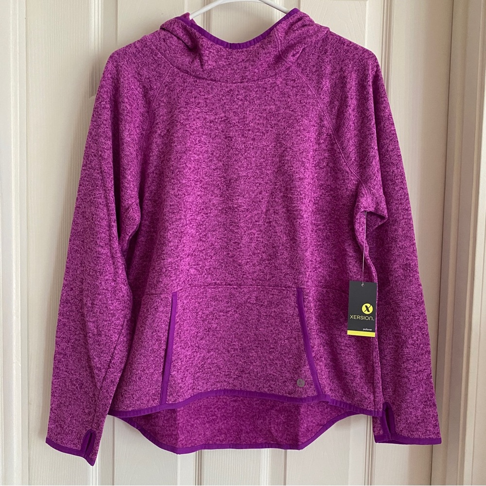 Xersion Pullover Hoodie Sweater Knit Girl’s PLUS 20 XXL Thumbholes Pocket Purple